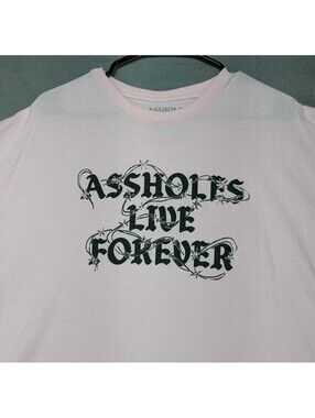 Aholes Live Forever ALF Mens 3XL Pink Barbed Wire Graphic Streetwear Crew Neck